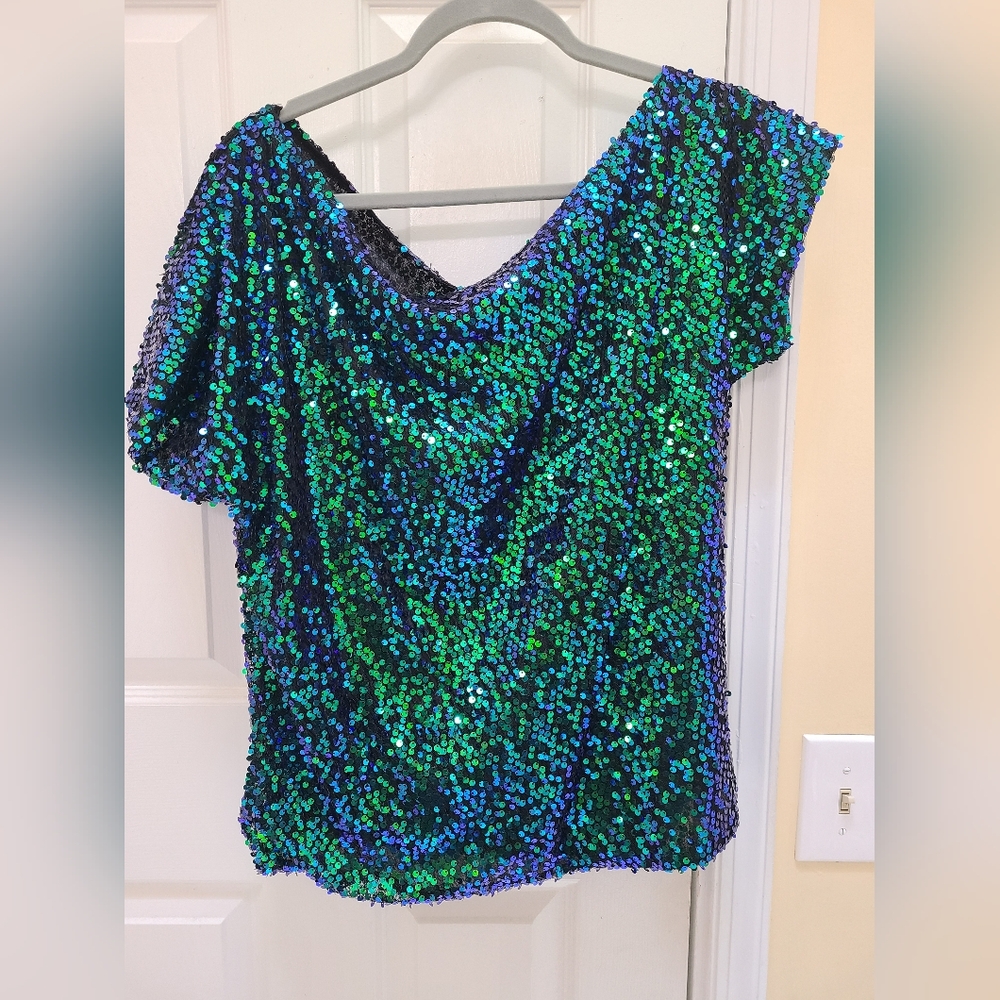 Sequin Green and Blue Women's Top